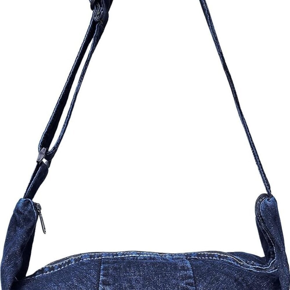 Blue Denim Jeans Canvas Roomy Casual Wonton Shape Hobo Crossbody Shoulder Bag Sa